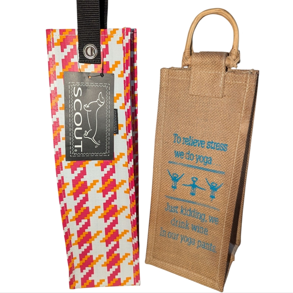 NWT Scout Pink+Orange and Natural Life Yoga  Wine Tote Duo